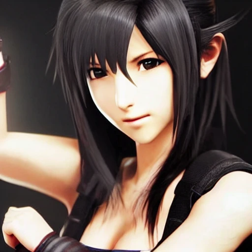 Tifa is a beautiful girl in final fantasy。
she is trying to show her ability to us.
