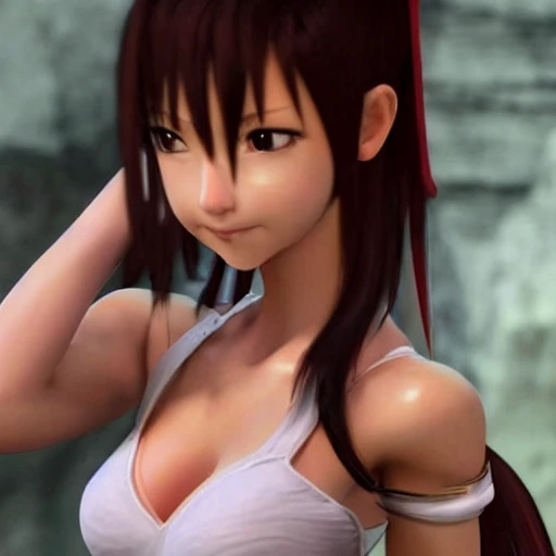 Tifa is a beautiful girl in final fantasy。
she is trying to show her Chinese kongfu to us. and she is smiling with strong confidence.