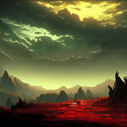 concept art painting of underworld landscape, dark red sky, realistic, detailed, cel shaded, in the style of makoto shinkai and greg rutkowski and albert bierstadt and james gurney 