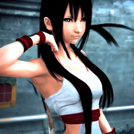 Tifa is a beautiful girl in final fantasy。
she is trying to show her Chinese kongfu to us. 