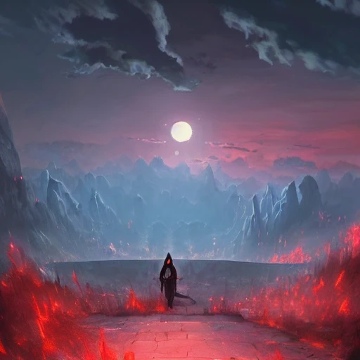 concept art painting of underworld landscape, dark red sky, real ...