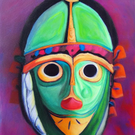 Indian with mask, Oil Painting