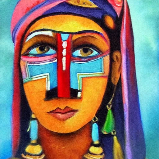 Indian with mask, Oil Painting, Water Color