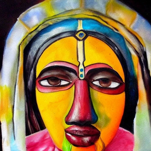 Indian with mask, Oil Painting, Water Color, Oil Painting, Cartoon