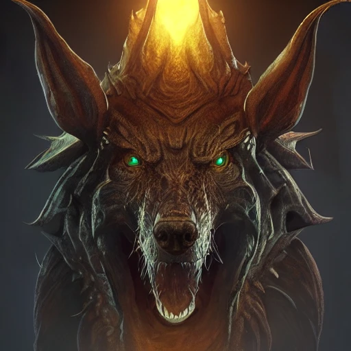 hellhound, intense stare, ultra detailed fantasy, realistic, close up character portrait, full body, dnd, rpg, lotr game design, by concept art, behance hd, artstation, deviantart, global illumination radiating a glowing , unreal engine 5, 3D, Oil Painting