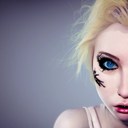 realistic photo of a cute young blonde woman punk, face center, very detailled face, 8k, cinematic lighting