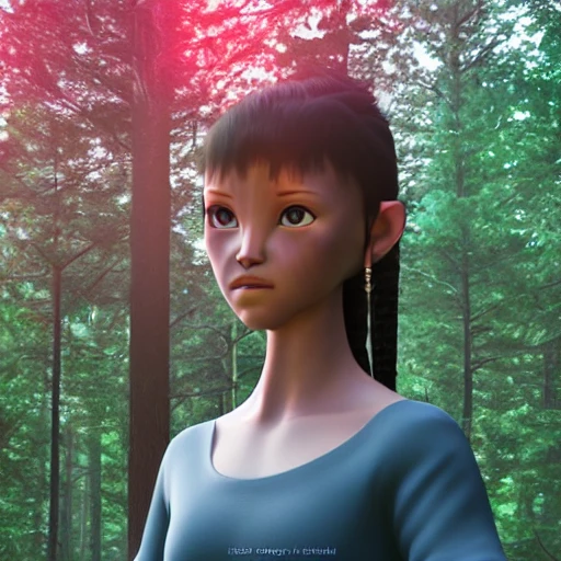 3d render of a young woman avatar on a forest, 8k, digit art