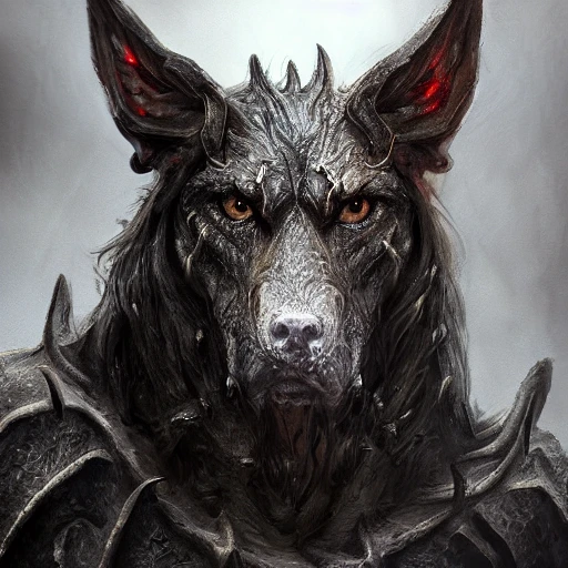 hellhound, intense stare, ultra detailed fantasy, realistic, close up character portrait, full body, dnd, rpg, lotr game design, by concept art, behance hd, artstation, deviantart, global illumination radiating a glowing , unreal engine 5, 3D, Oil Painting, Pencil Sketch