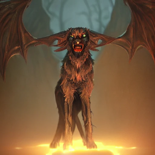 hellhound, looking at camera, intense stare, show legs with big paws, ultra detailed fantasy, realistic, full body, symmetry, dnd, rpg, lotr game design, by concept art, behance hd, artstation, deviantart, global illumination radiating a glowing , unreal engine 5, 3D, Oil Painting