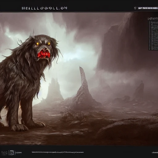 hellhound, looking at camera, intense stare, show legs with big paws, ultra detailed fantasy, realistic, full body, symmetry, dnd, rpg, lotr game design, by concept art, behance hd, artstation, deviantart, global illumination radiating a glowing , unreal engine 5, 3D, Oil Painting