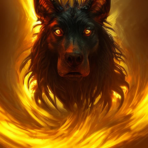 hellhound, looking at camera, intense stare, show legs with big paws, ultra detailed fantasy, realistic, full body, symmetry, dnd, rpg, lotr game design, by concept art, behance hd, artstation, deviantart, global illumination radiating a glowing , unreal engine 5, 3D, Oil Painting, Pencil Sketch