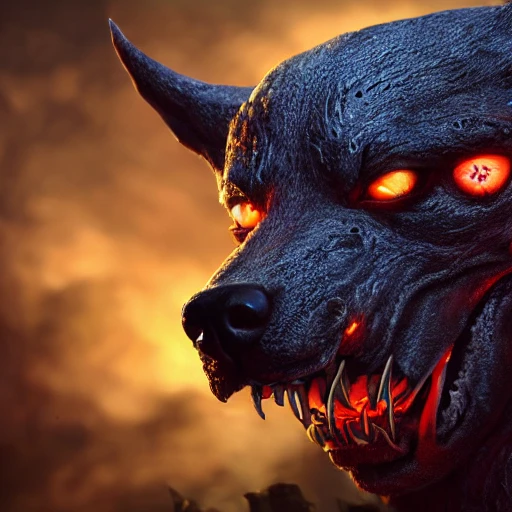 hellhound, looking at camera, intense stare, show legs with big paws, bloddy heart in mouth, ultra detailed fantasy, realistic, full body, symmetry, dnd, rpg, lotr game design, by concept art, behance hd, artstation, deviantart, global illumination radiating a glowing , unreal engine 5, 3D, Oil Painting