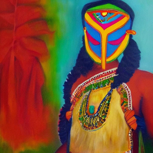 Indian Latin America with mask, oil paiting, Oil Painting