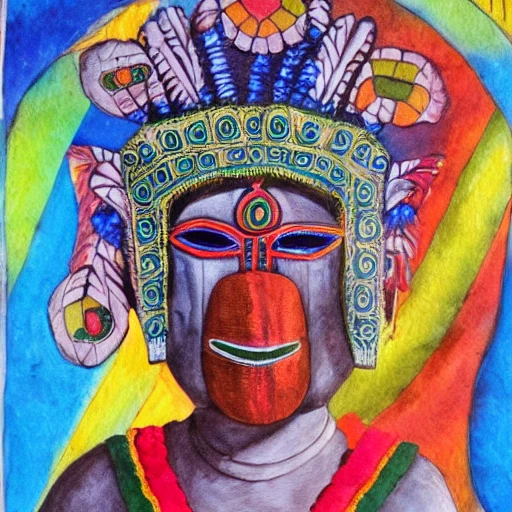 Indian Latin America with mask, oil paiting, Oil Painting, Water Color