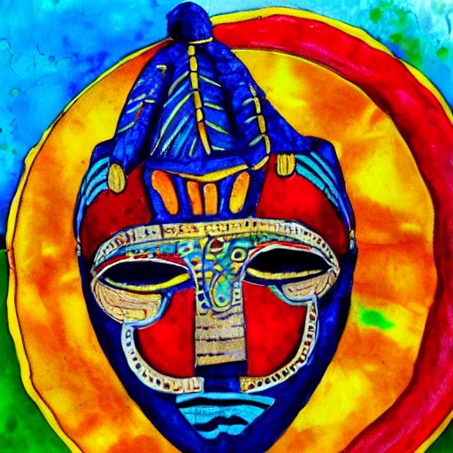 Indian Latin America with mask, oil paiting, Oil Painting, Water Color, Cartoon