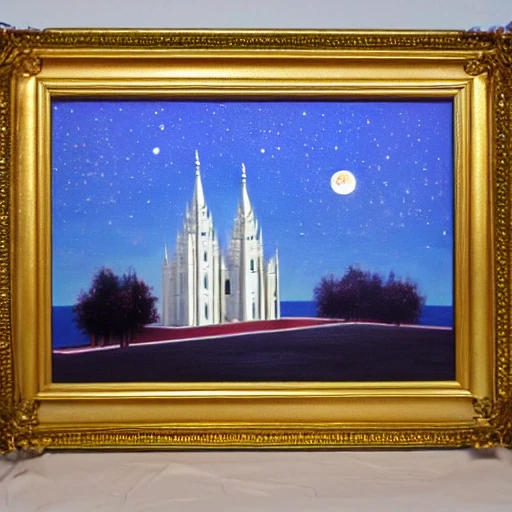 salt lake temple, space, stars, moon, sea of tranquility, moon landing, Oil Painting