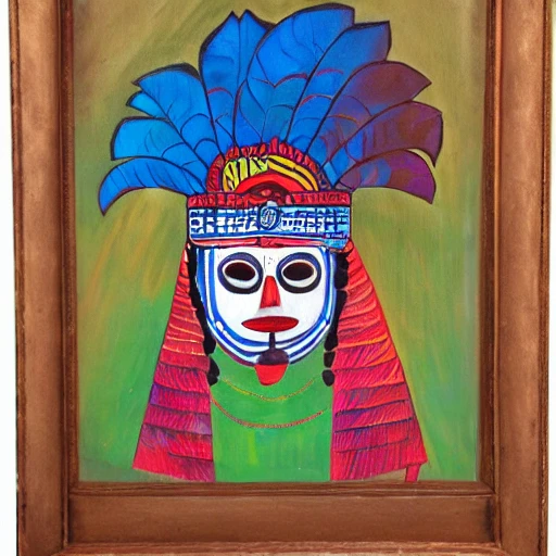 Indian Latin America with mask, Cartoon, Oil Painting