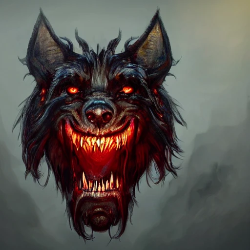 hellhound, looking at camera, intense stare, show legs with big paws, bloddy heart in mouth, ultra detailed fantasy, realistic, full body, symmetry, dnd, rpg, lotr game design, by concept art, behance hd, artstation, deviantart, global illumination radiating a glowing , unreal engine 5, 3D, Oil Painting