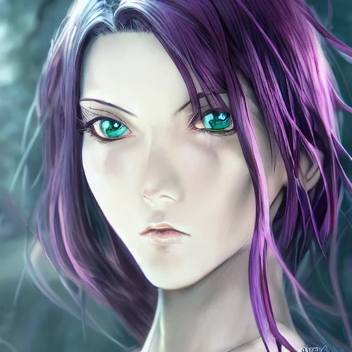 Beautiful grown up anime women as a evil witch with purple short... -  