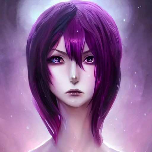 Beautiful grown up anime women as a evil witch with purple short hair , pale white skin, artstation , 4K , Highly detailed , high quality , dramatic lighting  ,elegant, highly detailed, centered, digital painting, artstation, concept art, Water Color