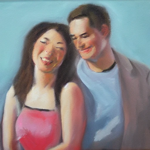 happy couple, play,, Oil Painting