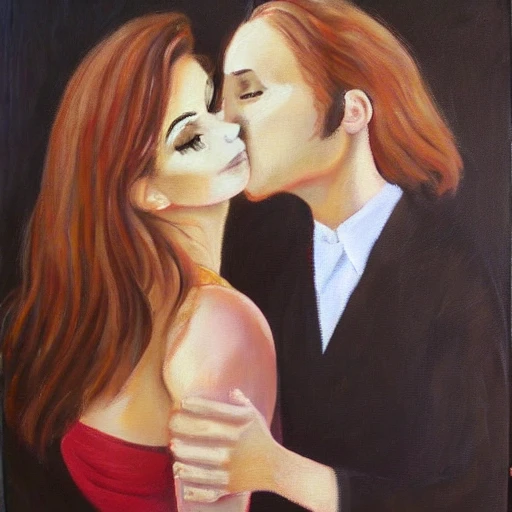 happy couple, kiss, Oil Painting