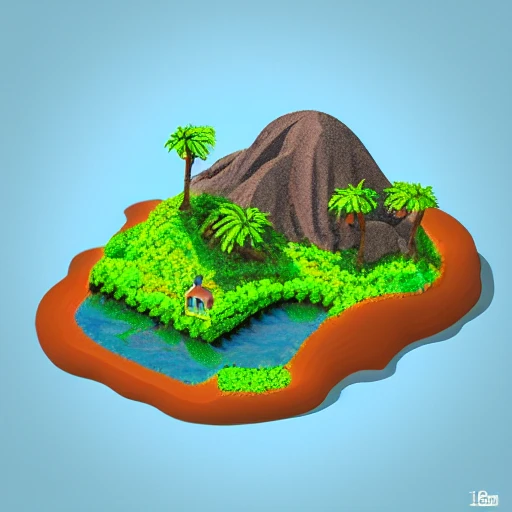 isometric miniature world, island, mountains, water, sand, trees, 100mm lens, 3d blender render, aesthetic, beautiful, Tiny, cuteUsed Inpainting to get variations