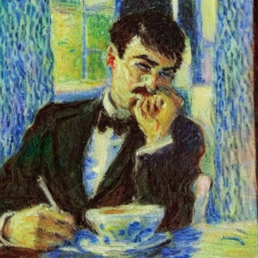 Rubenchik Valentin, Office, Tea, Monet
, Water Color, Thoughts, cat