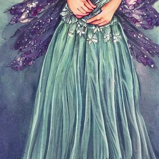 {{{silver hair}}}, {{green eyes}}，Flowing skirt，Gorgeous skirts，{Delicate hand details}masterpiece, best quality, bestquality，in floral Cluster,Amazing,{beautiful detailed eyes}, Water Color