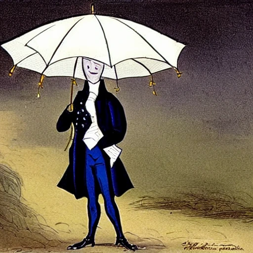 George Washington with umbrella under the rain, Cartoon