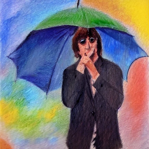 John Lennon with umbrella under the rain, Oil Painting, Oil Painting, Water Color, Pencil Sketch