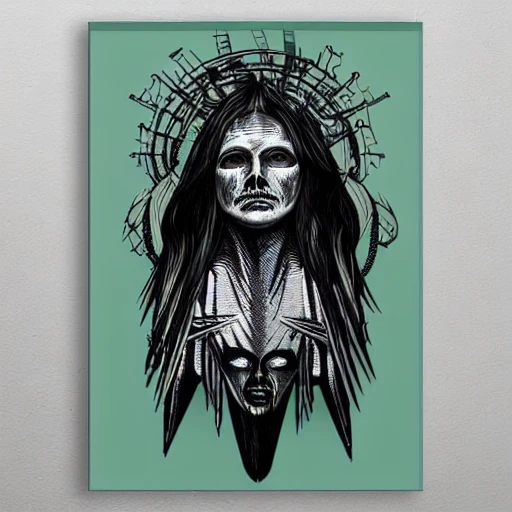 heavy metal poster by H. R. Giger, occult, satan, pentagram, dark, rock music, vector art, detailed