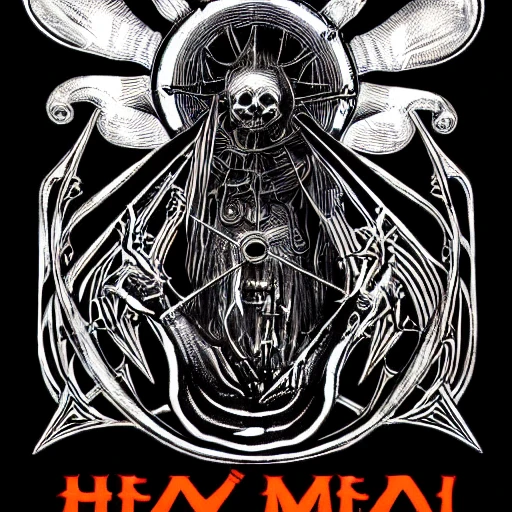 heavy metal poster by H. R. Giger, occult, satan, pentagram, dark, rock music, vector art, detailed