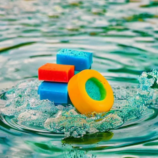 Colorful soap floating on the water 