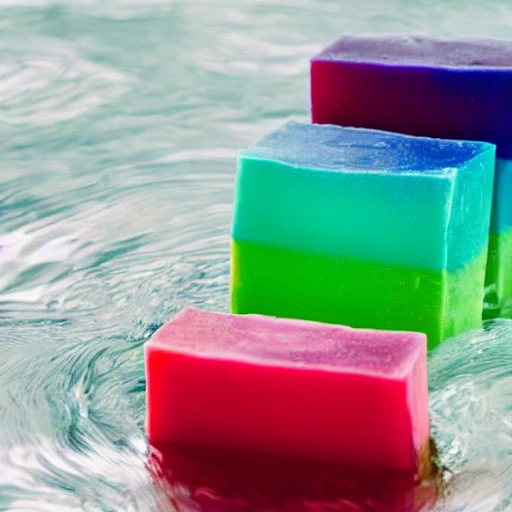 Large colored soap floating on the water 
