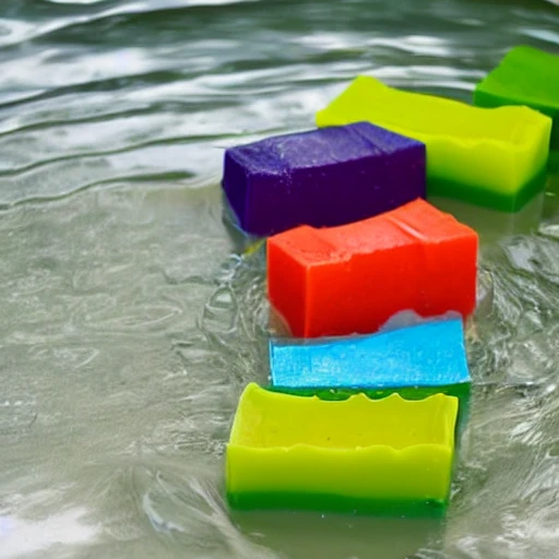 Large colored soap floating on the water 
