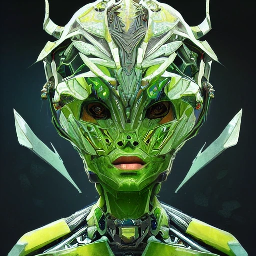 symmetry!! portrait of green alien in the style of horizon zero dawn, machine face, intricate, elegant, highly detailed, digital painting, artstation, concept art, smooth, sharp focus, illustration, art by artgerm and greg rutkowski and alphonse mucha, 8 k 