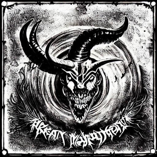 heavy metal album cover with a large firey pentagram background with a horned satan in the center, by H.R. Giger, by Ralph Steadman, occult symbols, emblem, 666, baphomet, devil horns hand gesture, Evil, Glow Stick, neon, Inferno, Posterization, detailed and intricate, elegant, ornate, deviant art