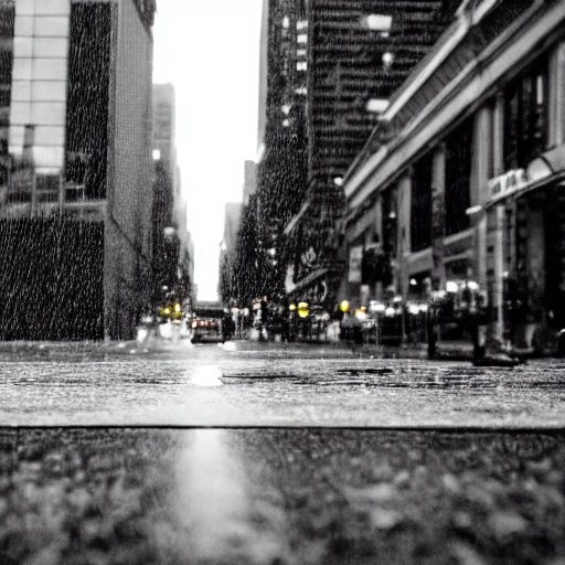 black and white, artistic photography, raining in new-york, downtown, 8k, cinematic lighting, very fine detail, sharp focus