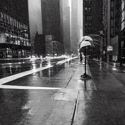 black and white, artistic photography, raining in new-york in th ...