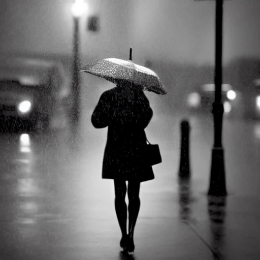 black and white, artistic photography, raining in new-york in the 1950s, downtown, 8k, cinematic lighting, very fine detail, sharp focus