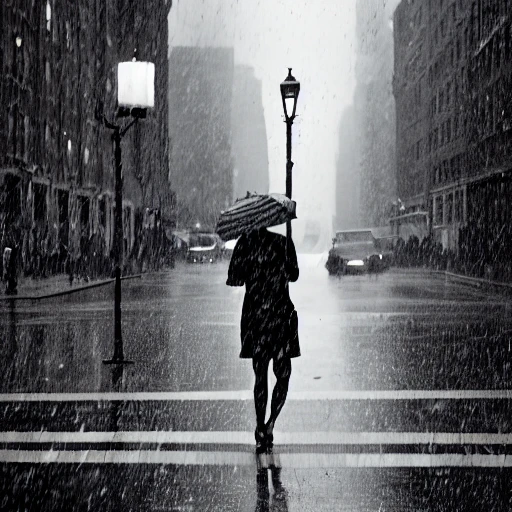 black and white, artistic photography, raining in new-york in th ...