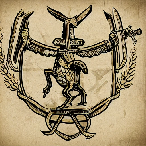 coat of arms. wheat and crossed swords making a W. exquisite graphic design, Cartoon