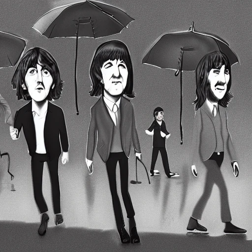 The Beatles walking under rain, Cartoon