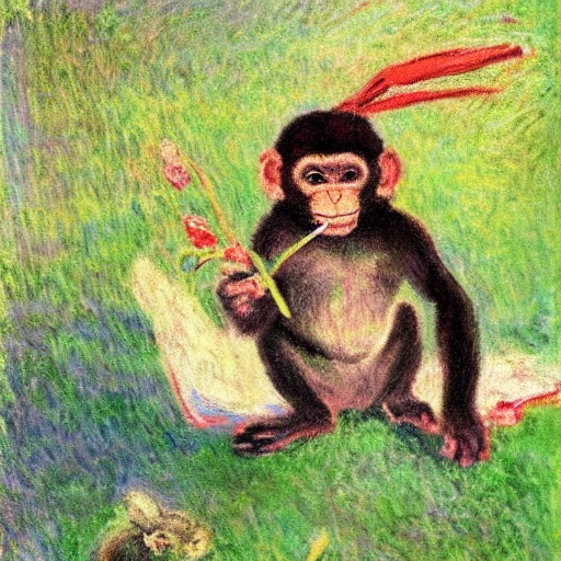 monkey with bunny ears, painted by monet
