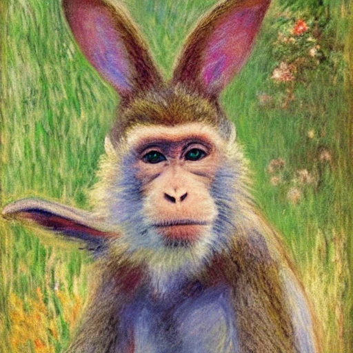 monkey with huge bunny ears, painted by monet
