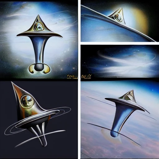 ultra realistic salvador dali style space ship taking off