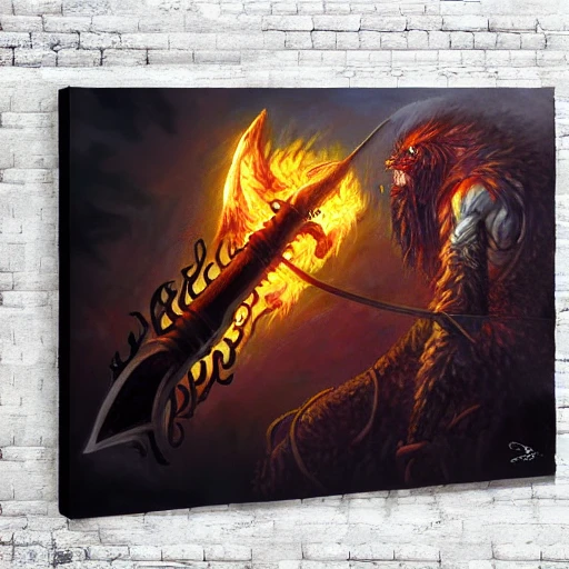 hairy monster, evil, d&d, huge sword, consuming fire, fantasy art painting, ultracrip