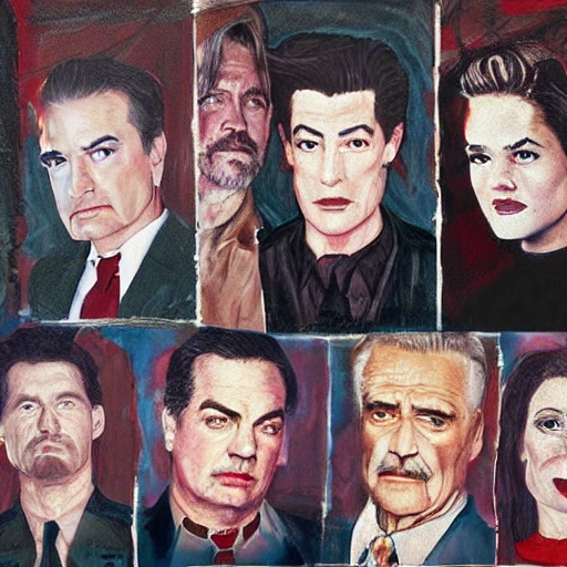 twin peaks, all cast group painting