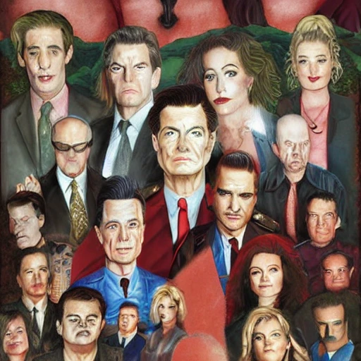 twin peaks, all cast group painting